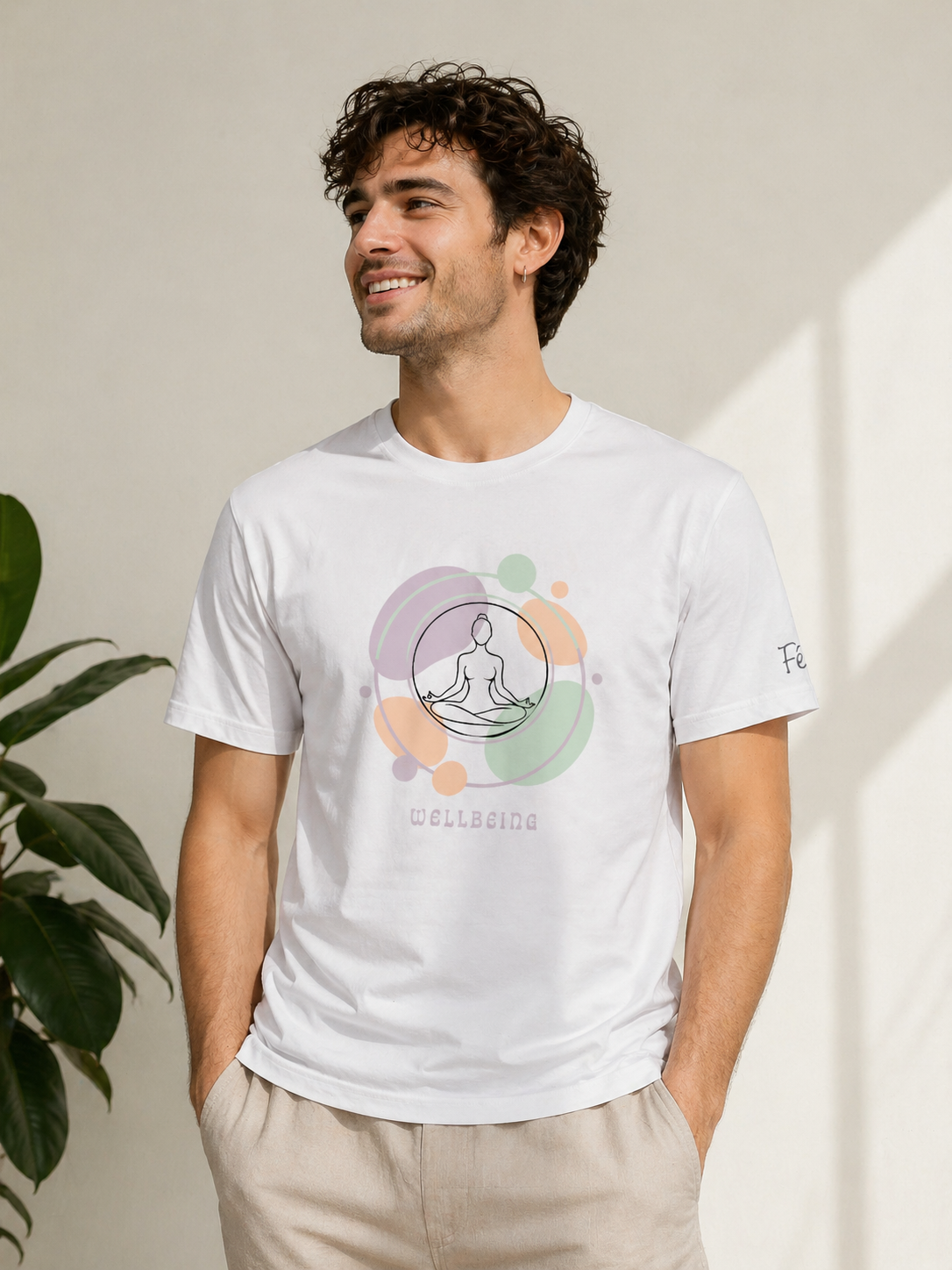 "Wellbeing" Meditasyon Temalı Beyaz Tişört